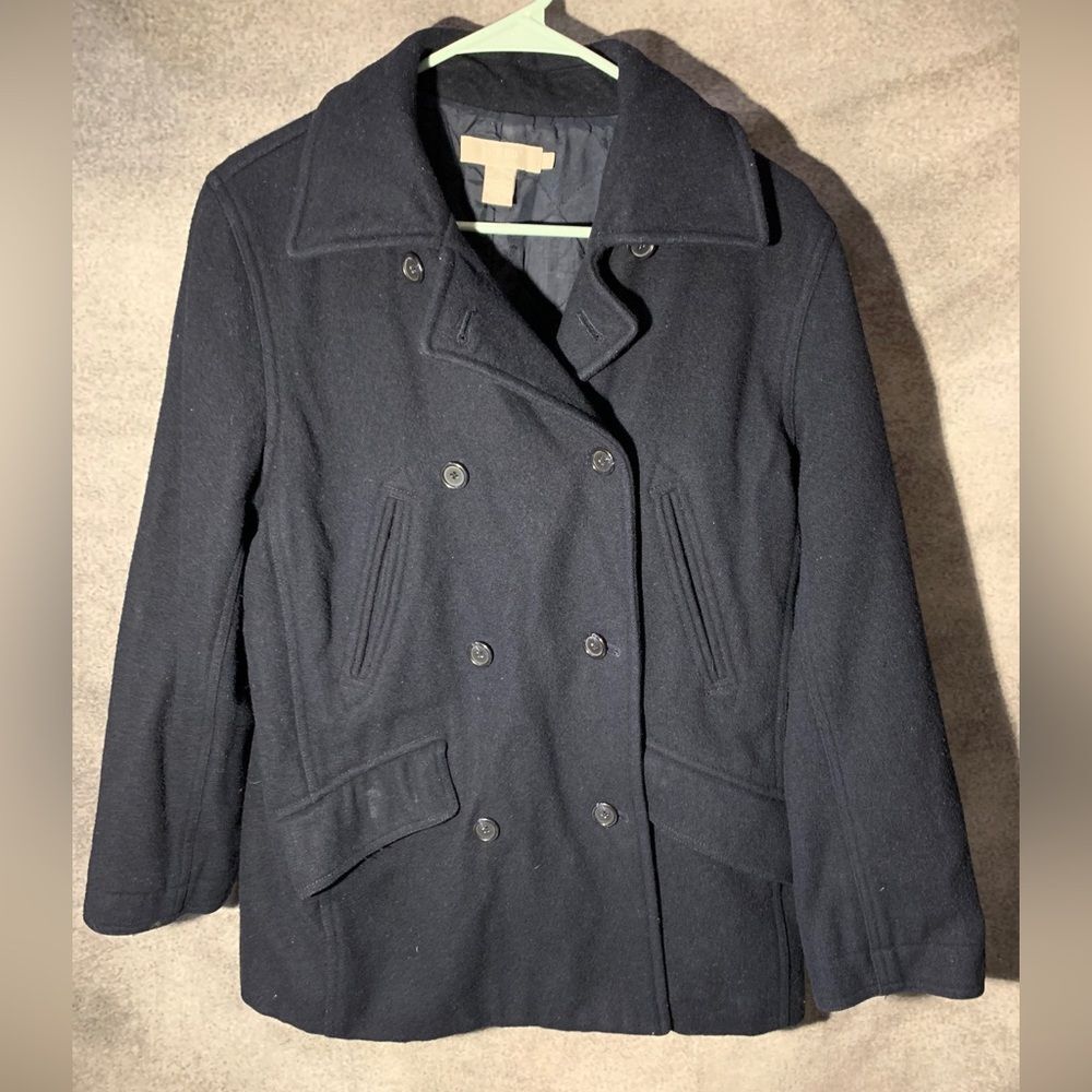 J. Crew Peacoat Insulated Navy Blue Dbl Breasted Wool & Rayon Size Petite Small - Picture 1 of 10